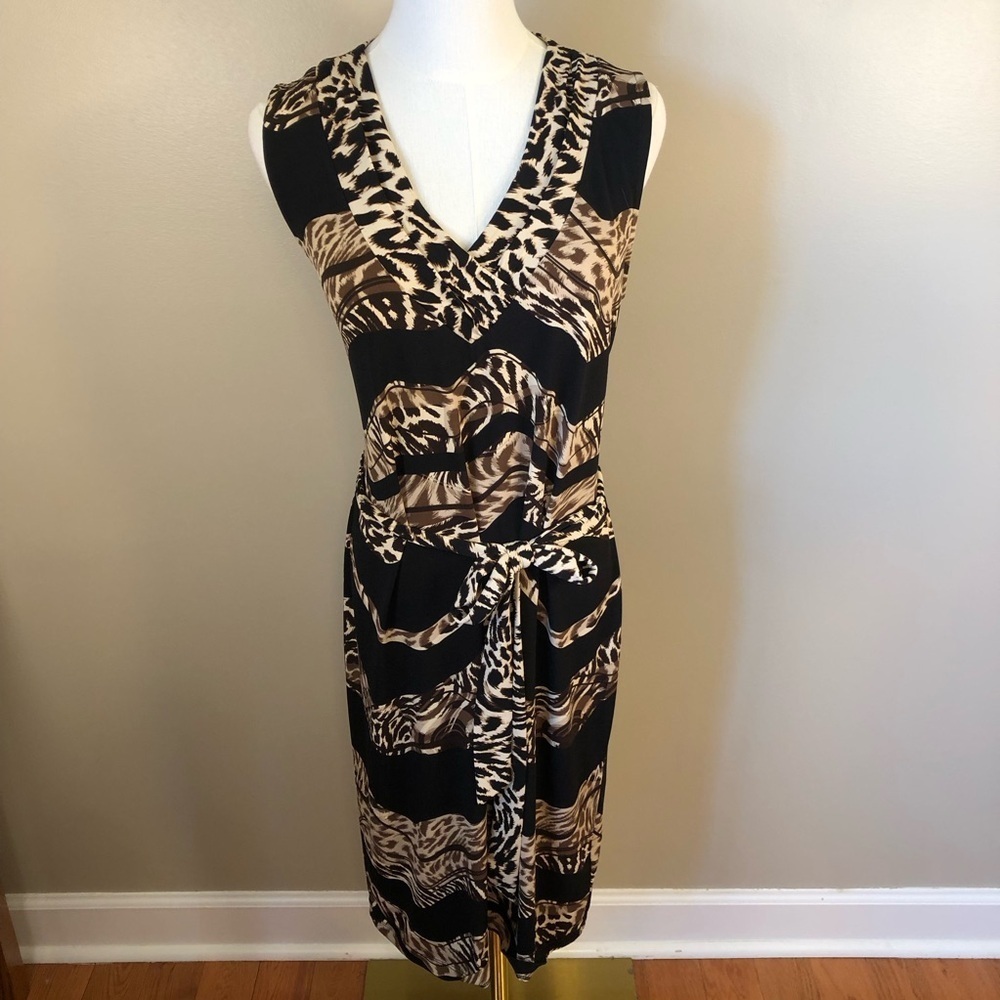 Dana Bachman Brown Animal Print With Tie Waist MIDI Dress Size M